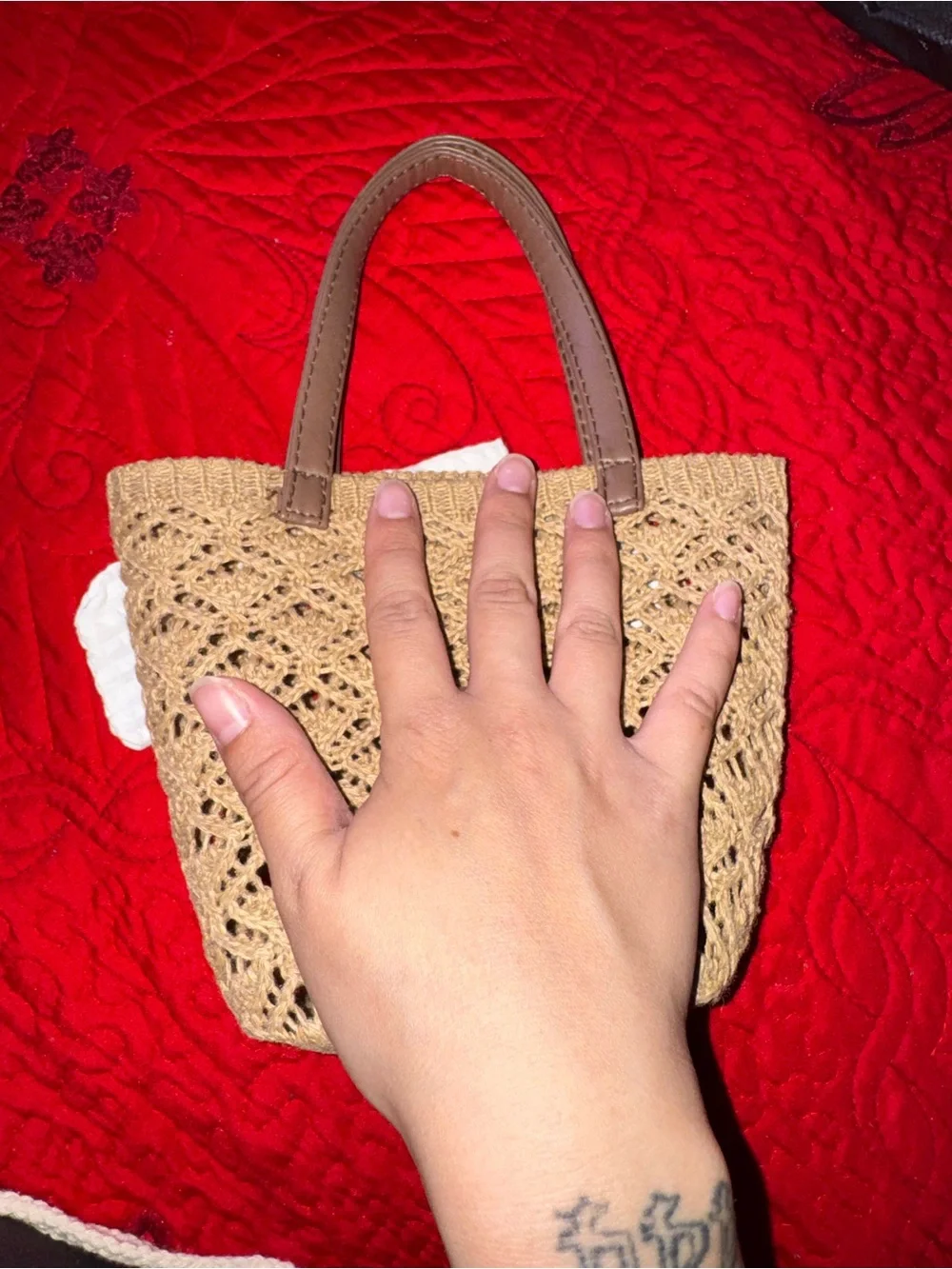 Kids Woven Mini Tote with Cream Bow Accent